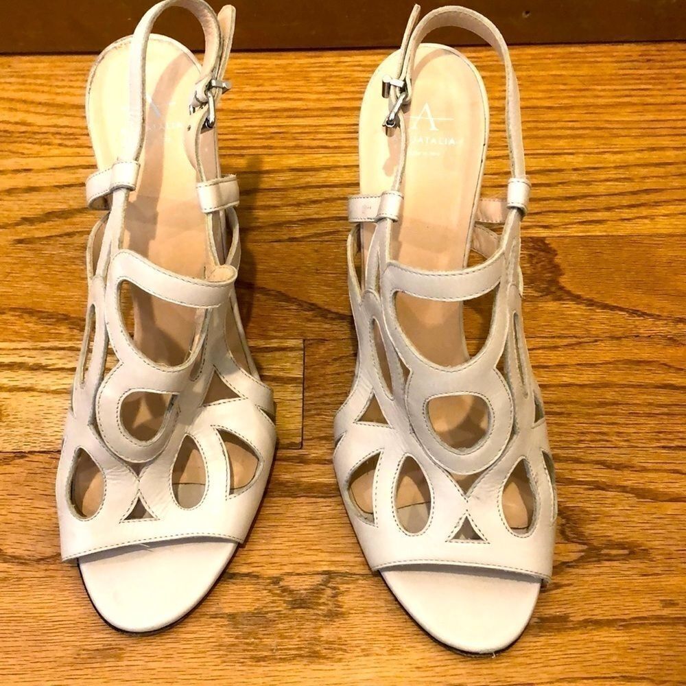 Aquatalia wedge cream leather open toe sandals